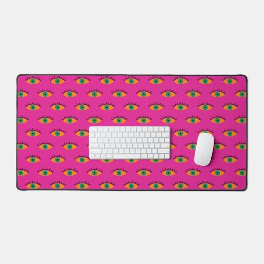 Retro Evil Eye Pattern Fuchsia Roze BOHO Bureaumat (Keyboard & Muis)