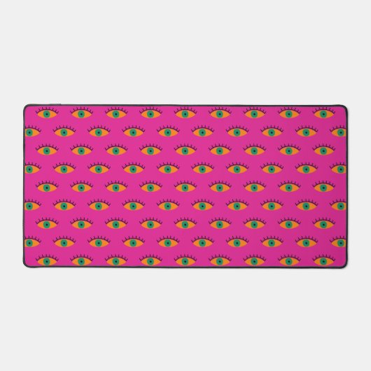 Retro Evil Eye Pattern Fuchsia Roze BOHO Bureaumat (Voorkant)