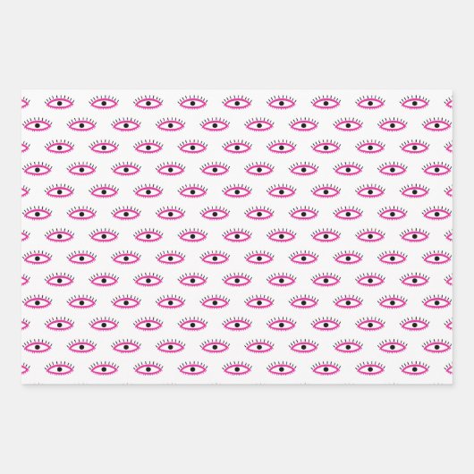 Retro Evil Eye Pattern Roze Sinaasappel Wit BOHO Inpakpapier Vel (Voorkant 2)
