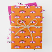 Retro Evil Eye Pattern Roze Sinaasappel Wit BOHO Inpakpapier Vel (In situ)