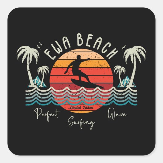 Retro Ewa Beach Vierkante Sticker (Voorkant)