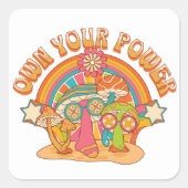 Retro Ewn je machtsmeisje, regenboog, paddenstoele Vierkante Sticker (Voorkant)