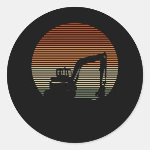 Retro Excavator Boys Toddler Construction Ronde Sticker