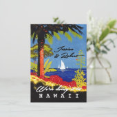 Retro Exotic Island Beach Wedding Invite Kaart (Staand voorkant)