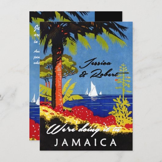 Retro Exotic Island Jamaica Wedding Invite Kaart (Voorkant / Achterkant)