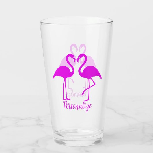 Retro Exotic Roze Flamingo Romantic Heart Design Glas (Achterkant)