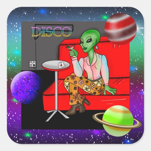 Retro Extraterrestrial uit de jaren zeventig in Di Vierkante Sticker (Voorkant)