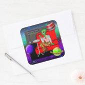 Retro Extraterrestrial uit de jaren zeventig in Di Vierkante Sticker (Envelop)