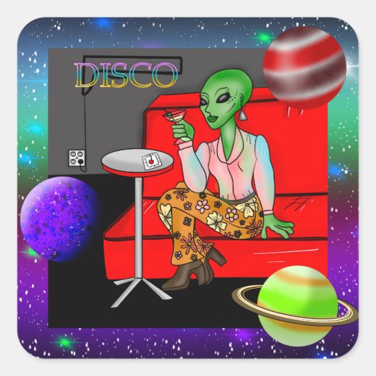 Retro Extraterrestrial uit de jaren zeventig in Di Vierkante Sticker (Voorkant)
