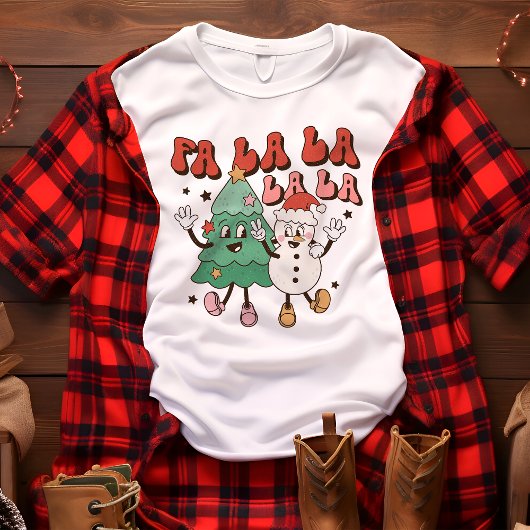 Retro Fa La Kerstboom en Sneeuwman Tri-Blend Shirt
