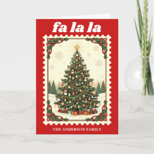 Retro Fa La La Kerstboom Postzegel Feestdagen Kaart