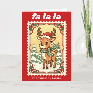 Retro Fa La La Rendier Kerst Postzegel Feestdagen Kaart