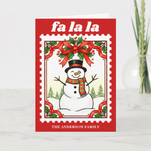 Retro Fa La La Sneeuwman Kerst Postzegel Feestdagen Kaart