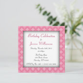 Retro Fab Square Pink Birthday Party Invitations Kaart (Staand voorkant)