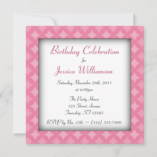 Retro Fab Square Pink Birthday Party Invitations Kaart (Voorkant)