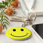 Retro Face Bright Yellow Smile Sleutelhanger (Zijkant)