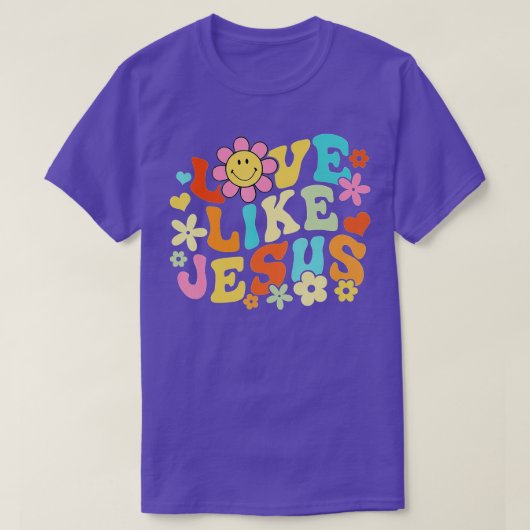 Retro Face Love Zoals Jesus Boho Flowers T-shirt (Design voorkant)