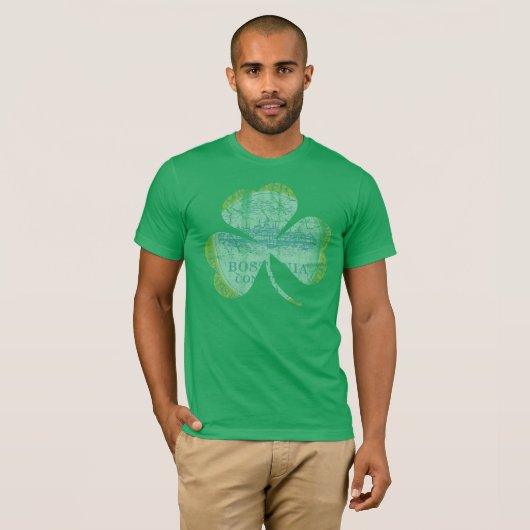 Retro Fade Irish Boston Flag Shamrock T-shirt (Voorkant volledig)