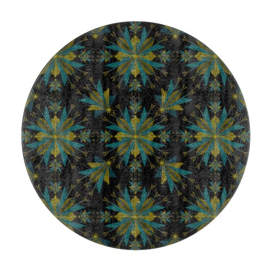 Retro Fairy Stars Zwart Glas Snijplank (Voorkant)