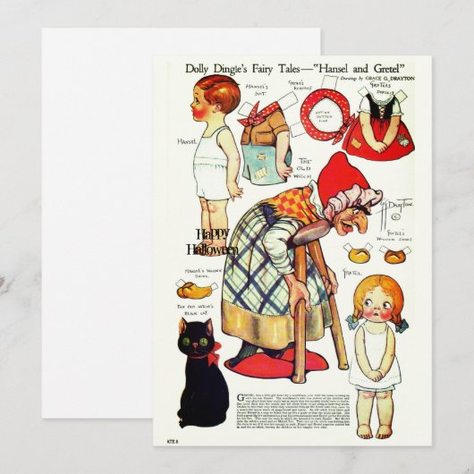 Retro Fairy Tale Halloween 🎃 papierdollars Bedankkaart (Voorkant / Achterkant)