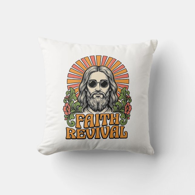 Retro Faith Revival Christelijke Gravure Vector Kussen (Voorkant)