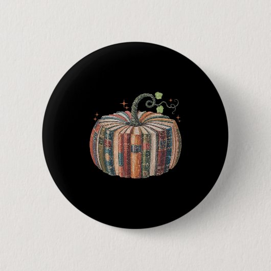 Retro Fall Book Pumpkin Fall Librarians Teachers S Ronde Button 5,7 Cm (Voorkant)