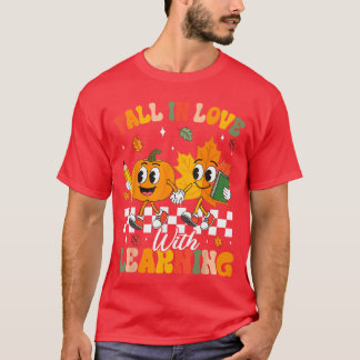 Retro Fall in Love with Learning Autumn Leaf Pumpk T-shirt