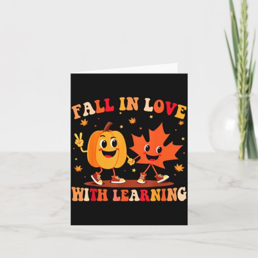 Retro Fall In Love With Learning Autumn Pumpkin Te Kaart (Voorkant)