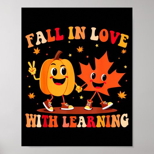 Retro Fall In Love With Learning Autumn Pumpkin Te Poster (Voorkant)