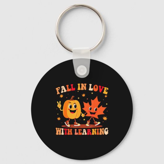 Retro Fall In Love With Learning Autumn Pumpkin Te Sleutelhanger (Voorkant)
