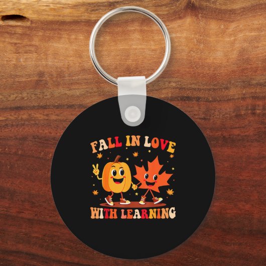 Retro Fall In Love With Learning Autumn Pumpkin Te Sleutelhanger (Voorkant)
