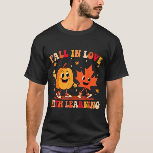 Retro Fall In Love With Learning Autumn Pumpkin Te T-shirt (Voorkant)