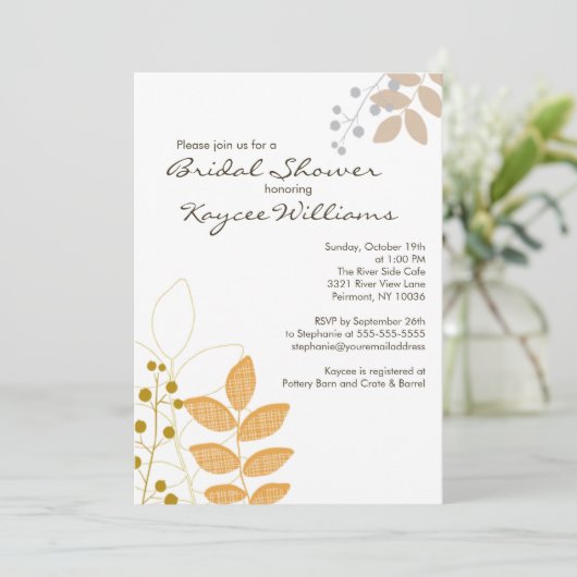 Retro Fall Leaves Autumn Bridal Shower Uitnodiging (Staand voorkant)