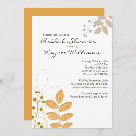 Retro Fall Leaves Autumn Bridal Shower Uitnodiging (Voorkant / Achterkant)