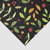Retro Fall Leaves en Berries Botanisch Black Tissuepapier (Detail)