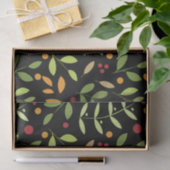 Retro Fall Leaves en Berries Botanisch Black Tissuepapier (Geschenk)