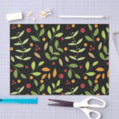 Retro Fall Leaves en Berries Botanisch Black Tissuepapier (Craft)