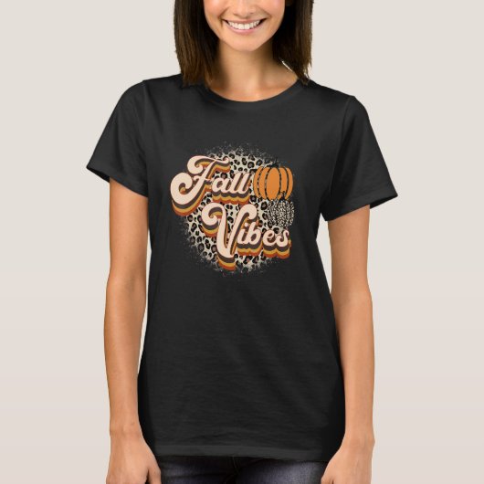 Retro Fall Vibes Leopard Pumpkin Happy Thanksgivin T-shirt (Voorkant)