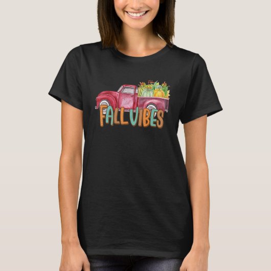 Retro Fall Vibes Pumpkin Truck Autumn Thanksgivin T-shirt (Voorkant)