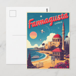 Retro Famagusta Strand Cyprus souvenirs geschenken Briefkaart