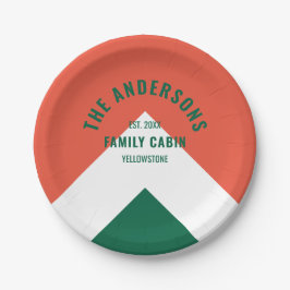 Retro Familie Cabin Gepersonaliseerde Naam Groen R Papieren Bordje