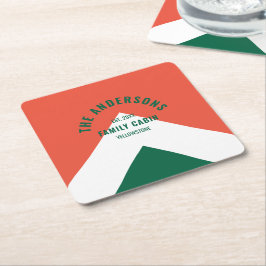 Retro Familie Cabin Gepersonaliseerde Naam Rood Gr Kartonnen Onderzetters