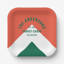 Retro Familie Cabin Gepersonaliseerde Naam Rood Gr Papieren Bordje