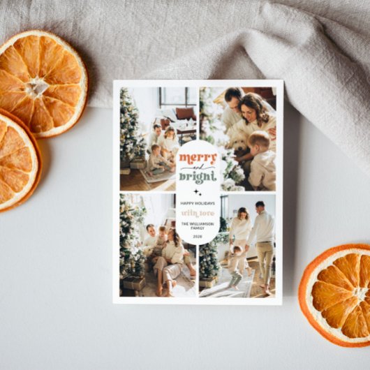 Retro Familie Foto Kerst Feestdagenkaart