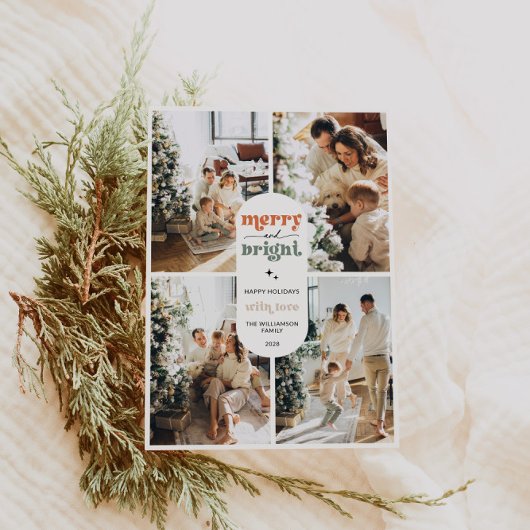 Retro Familie Foto Kerst Feestdagenkaart