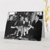 RETRO FAMILIE GRAPPIGE KERSTMIS SCHATTIGEE KAART (Gele Bloem)