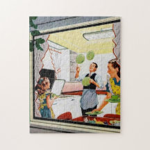 retro  familie in de keuken