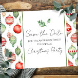 Retro Familie Kerstfeest Save the Date Tree Briefkaart<br><div class="desc">Leuk waterverf kerstontwerp. Alle tekst is aanpasbaar en eenvoudig te wijzigen voor uw eigen feestbehoeften. Sla de Date familie kerstfeest briefkaarten.</div>