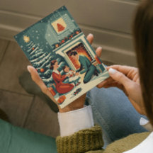 Retro Familie Kerstmis bij de open haard