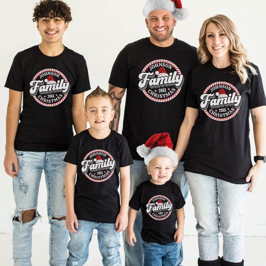 Retro Familie Kerstnaam Candy Cane Matching T-shirt